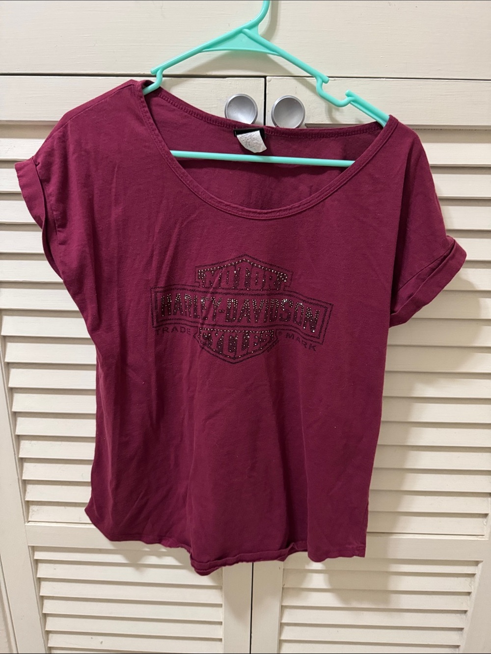 Harley-Davidson Women's Wine Scoop Neck Tee with Stud Logo